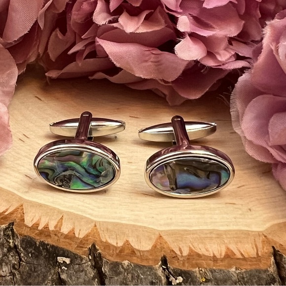 Elegant Colorful Abalone Shell Oval Cufflinks - Picture 5 of 16